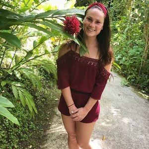 Ambiance Maroon shoulder-less romper